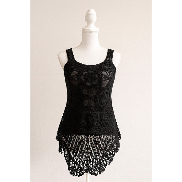 Sacred Trends Y2K Crochet Top S Black Grunge Goth Witchy Romantic Cottagecore - Picture 1 of 10